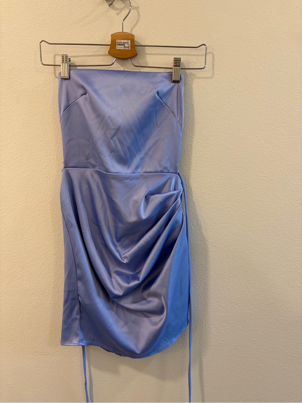 Lucy in the Sky Lavender Strapless Satin Ruched Mini Dress